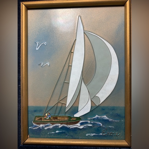 E'nore Set of 2 Oil Enamel Cloisonné on Copper Framed Eleanore Forrestal Lot MCM - Picture 6 of 10